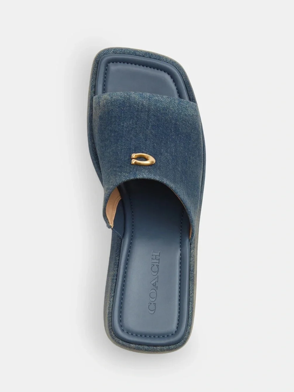 Coach Denim Blue Wedge Slide Sandal with Gold Accent nib